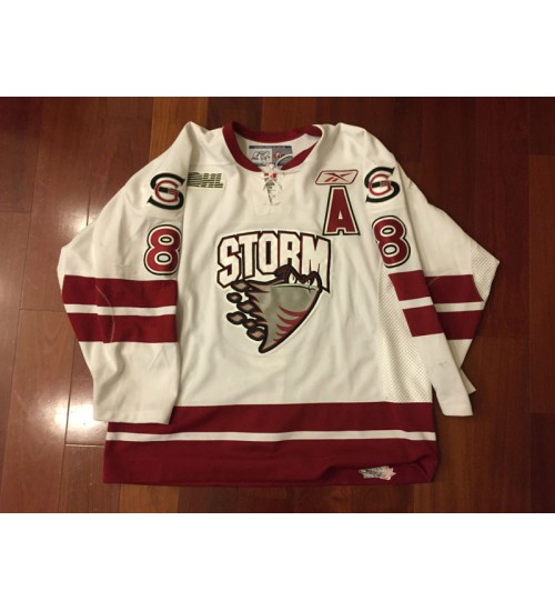 Custom OHL Guelph Storm 2007-09 8 Drew Doughty Hockey Jersey Home White